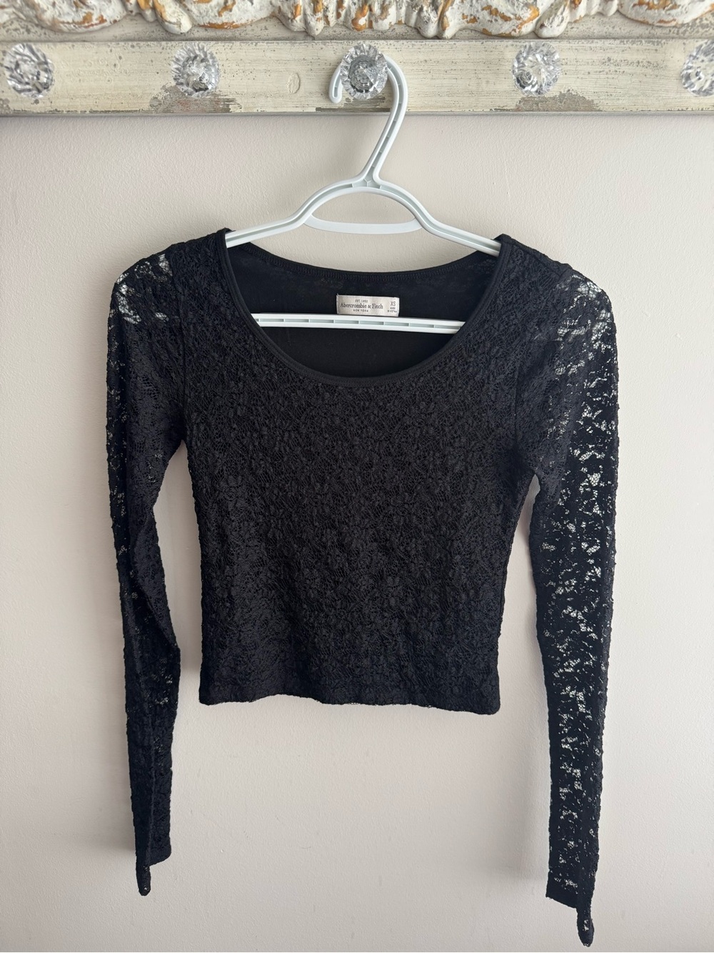 Abercrombie & Fitch Black Lace Long-Sleeve Fitted Top